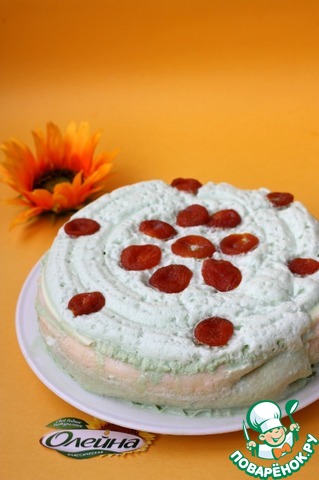 Pancake cake with cream of dried apricots