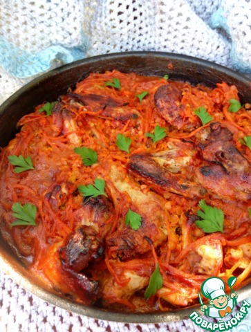 Wings with lentils in tomato sauce