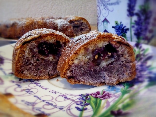Blueberry muffin with almond glaze