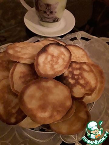 Pancakes with milk and mineral water