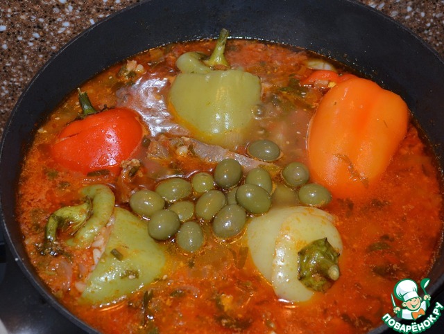 Language in tomato sauce with barley