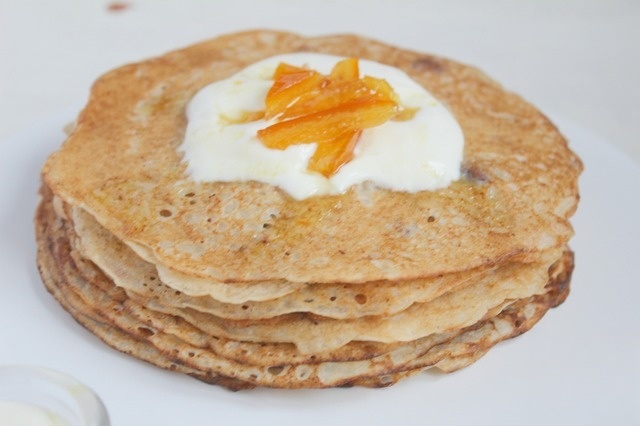 Oatmeal pancakes with cranberries and candied fruits