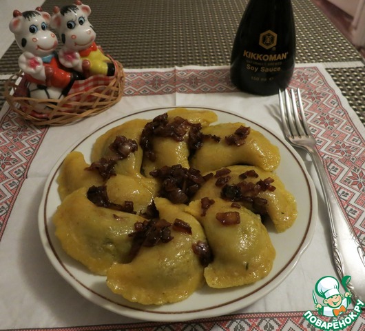 Lean corn-spinach dumplings with liver