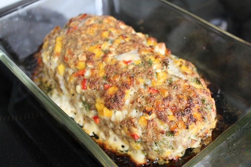 Meatloaf with corn, capsicum and feta cheese