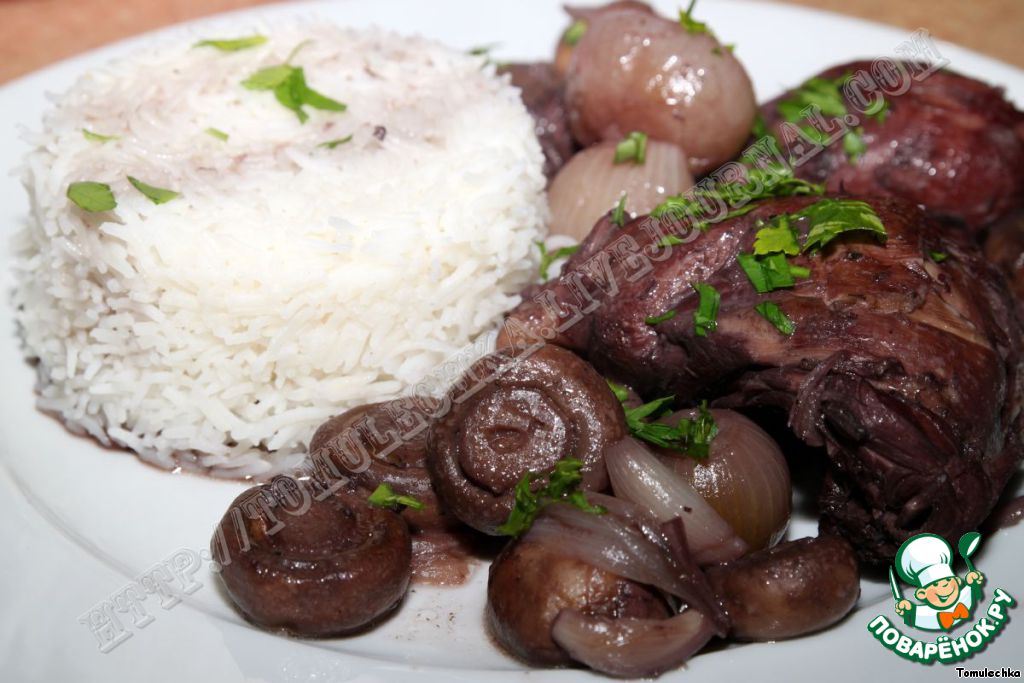 Chicken in red wine
