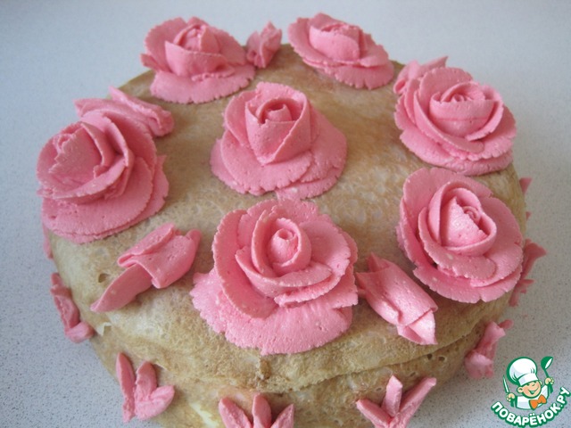 Pancake cake with roses