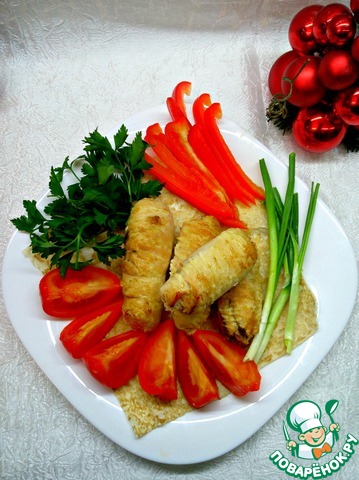 Chicken rolls with rice and persimmon