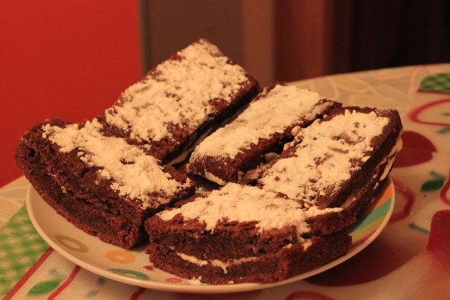 Chocolate and coffee cakes with cream layer