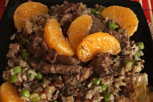 Rice with liver and tangerines