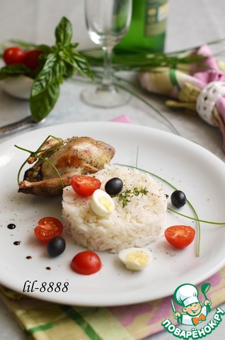 Quail stuffed with vegetables and rice with herbs