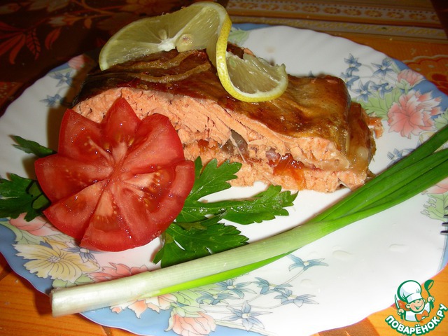 Trout, baked onions