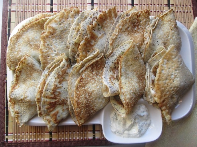 Hungarian poppy seed pancakes with chicken liver