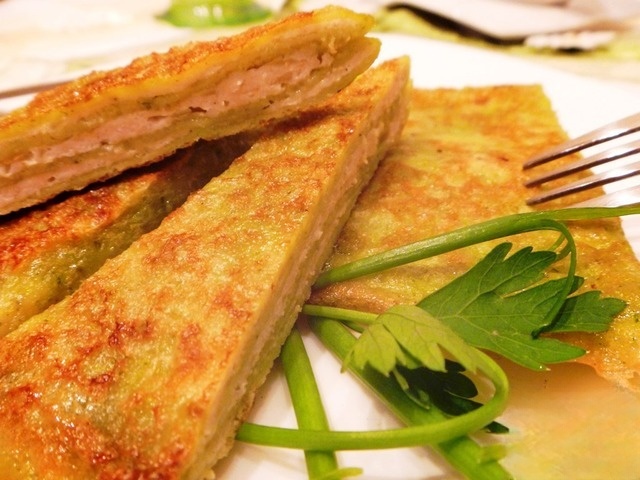 Pancakes with herbs and minced chicken