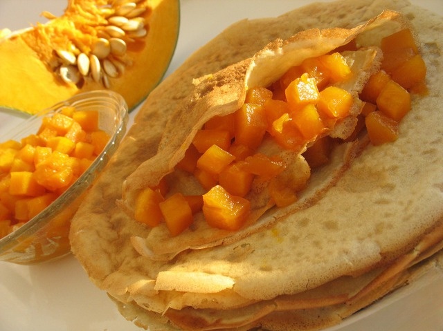 Pancakes with caramelized pumpkin