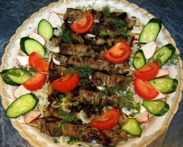 Liver kebab skewers