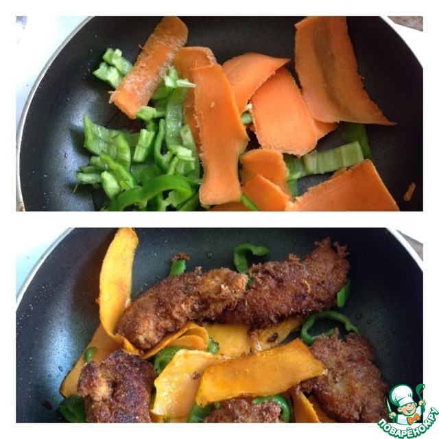 Chicken breast in cheese breadcrumbs with vegetables