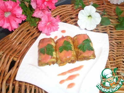 Rolls of zucchini stuffed with meat