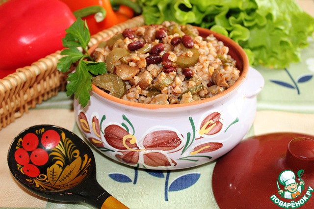 Buckwheat porridge with beans in a pot