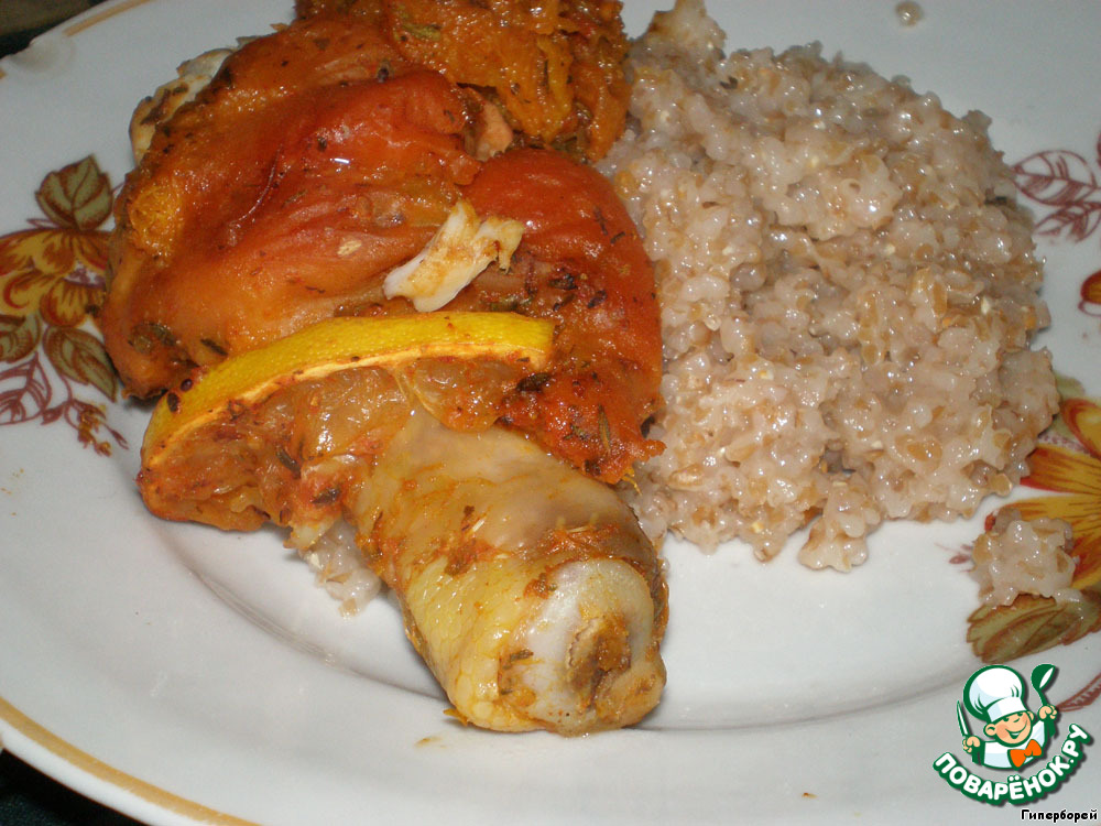 Chicken legs with apricots and lemon