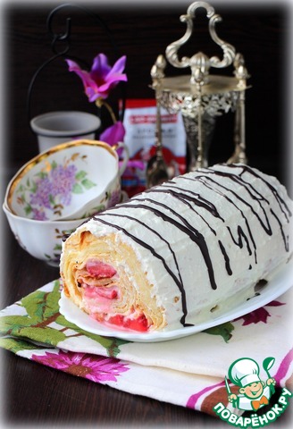 Pancake roll stuffed with an airy cream
