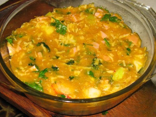 Тыквенная запеканка с сосисками