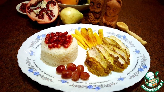 Rice with grilled mango and chicken breast