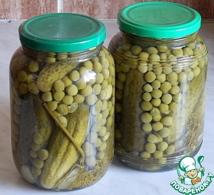Pickled cucumbers with green peas