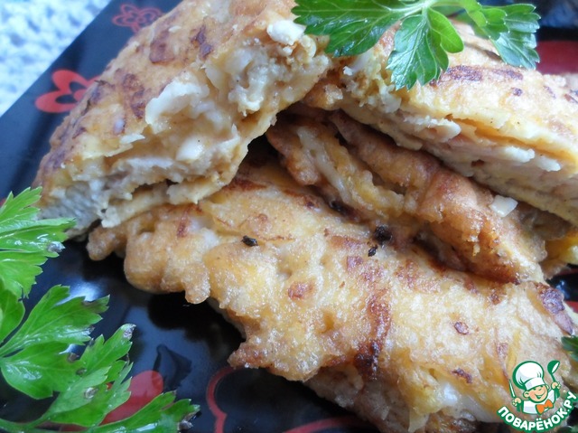 Chicken chops in batter stuffed with