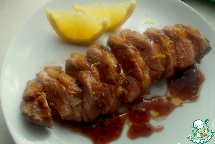 Duck breast topped with lemon caramel