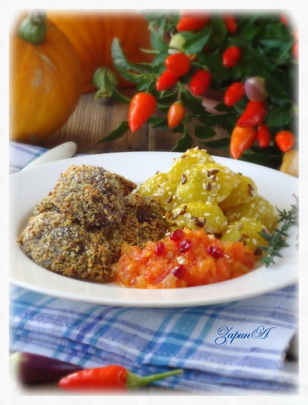 Liver breaded with pumpkin balls