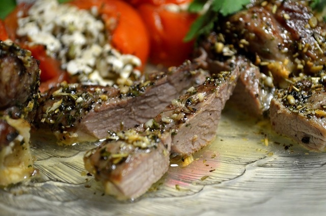 Baked tomatoes with marinated tofu