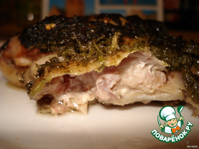 Chicken in a marinade of cilantro