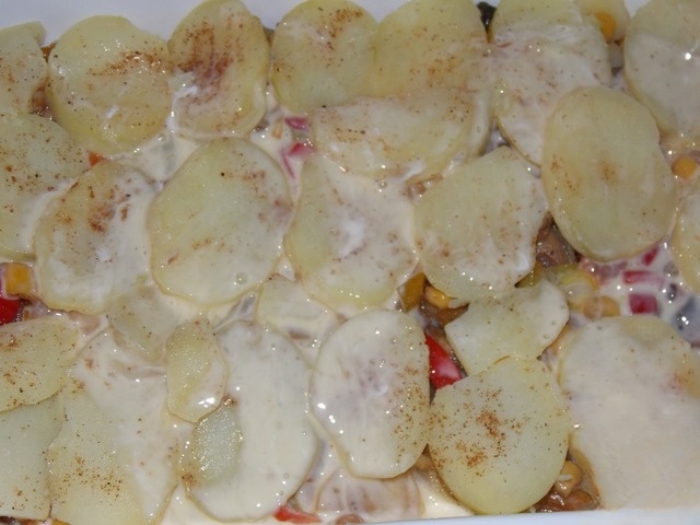 Potato casserole in an egg mayonnaise filling