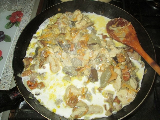Creamy sauce with chicken and mushrooms