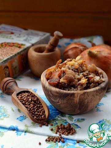 Buckwheat with crispy onions and bacon