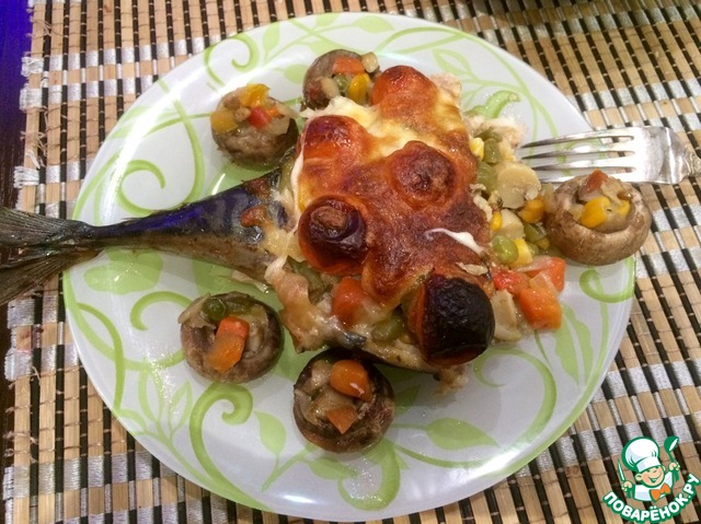 Mackerel stuffed with mushrooms