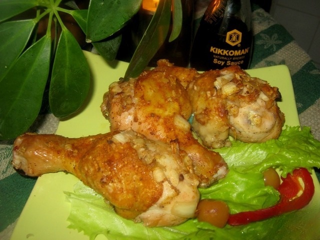 Chicken legs marinated in cognac