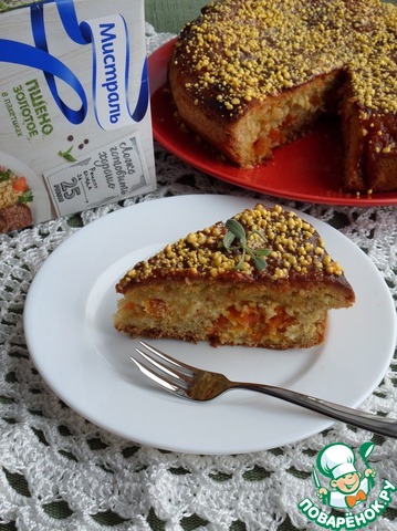 Пирог с пшеном, творогом и курагой