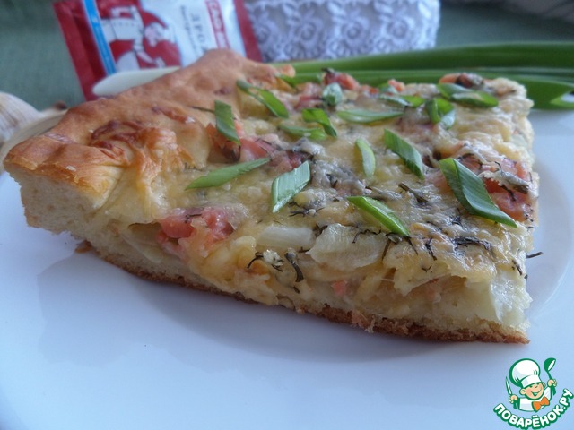 Fish pie, cheese and onion