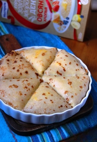 Pancake casserole with cereals and cottage cheese