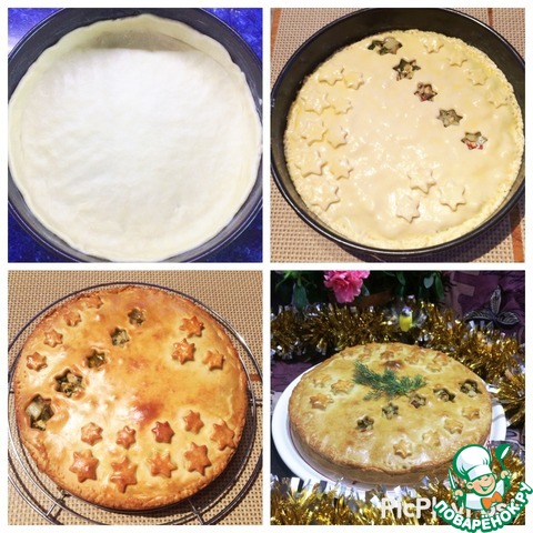 Delicate pie with chicken and mushrooms