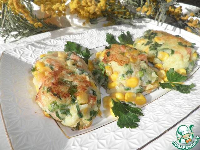 Patties of shrimp and corn