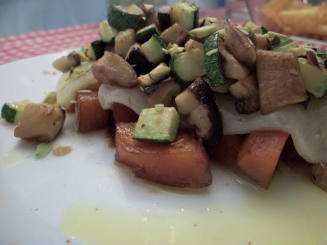 Pickled pumpkin with mushrooms and cheese