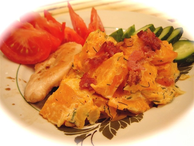 The side dish of pumpkin with sour cream