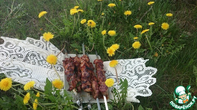 Skewers in a soy-wine marinade