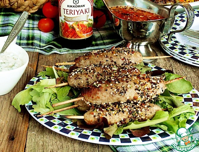 Kebabs of lamb in a spicy breading