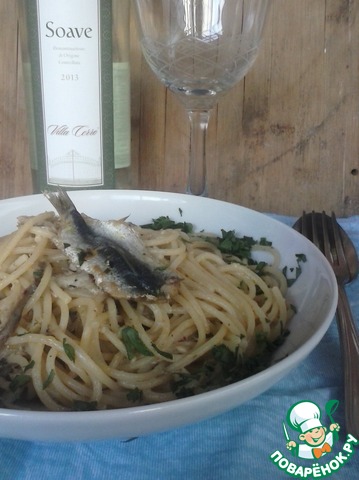 The anchovies and parsley. Spaghetti sauce