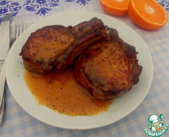 Pork on the bone with tangerine sauce