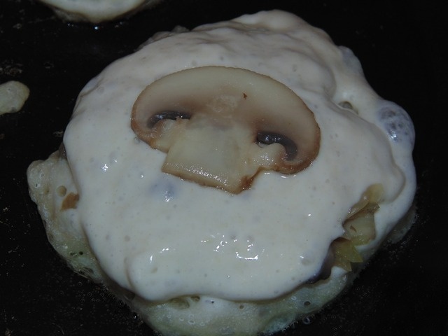 Vegetable pancakes with cabbage and mushroom filling