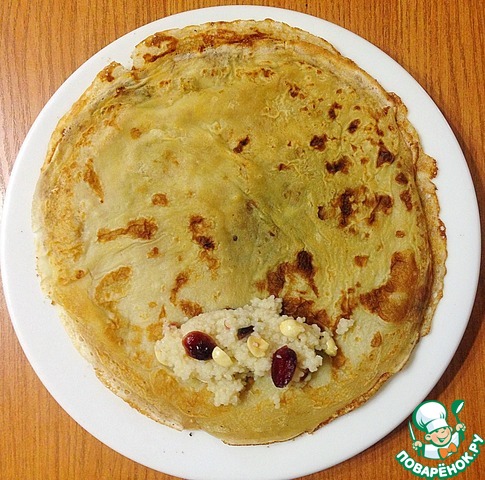 Pancakes with couscous, dried fruits and nuts
